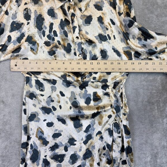 Wardrobe Dress Womens Medium Animal Print Long Sleeve Button Front Ruched Wrap - Picture 5 of 13